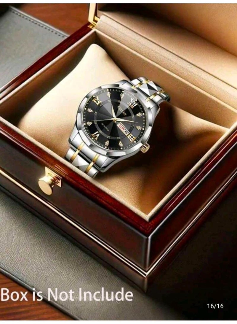 KULLEN Men's Casual Business Quartz Watch With Calendar, Stainless Steel Strap - Image 3